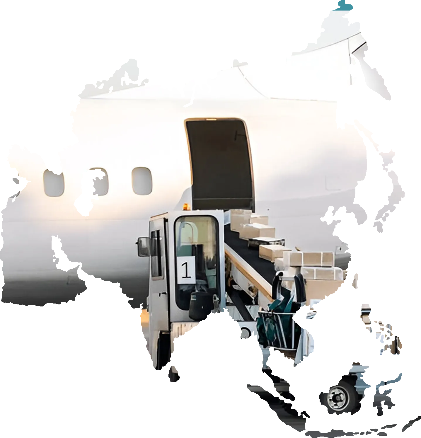 Cargo packages being loaded onto aircraft via conveyor belt